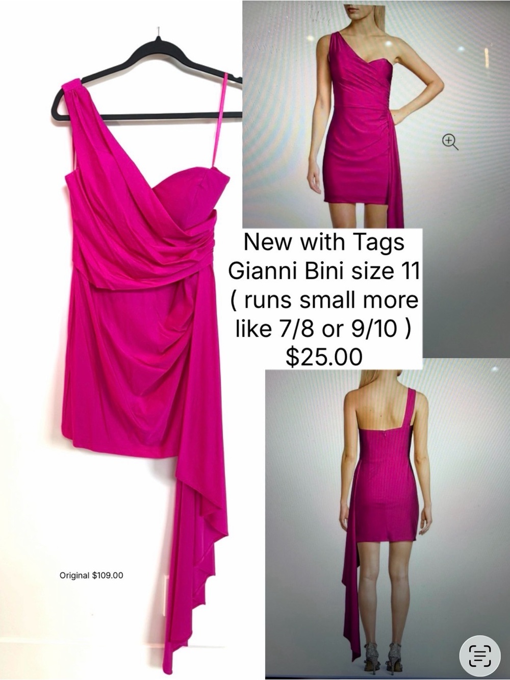Gianni Bini One-Shoulder Draped Mini Dress - Hot Pink
